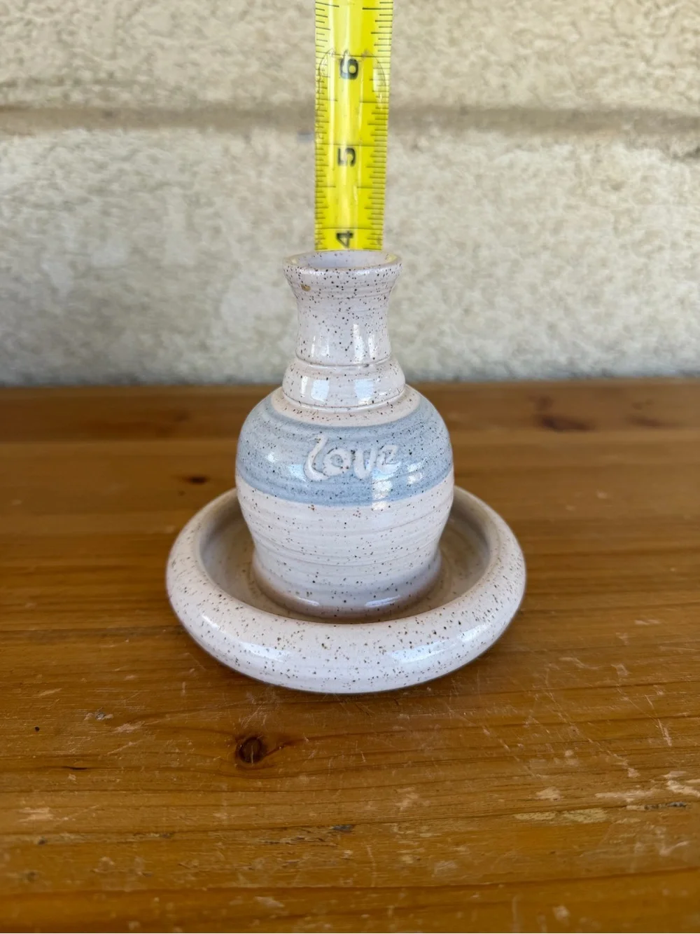 Handmade Speckled Ceramic Vase with Tray - Cream and Light Blue